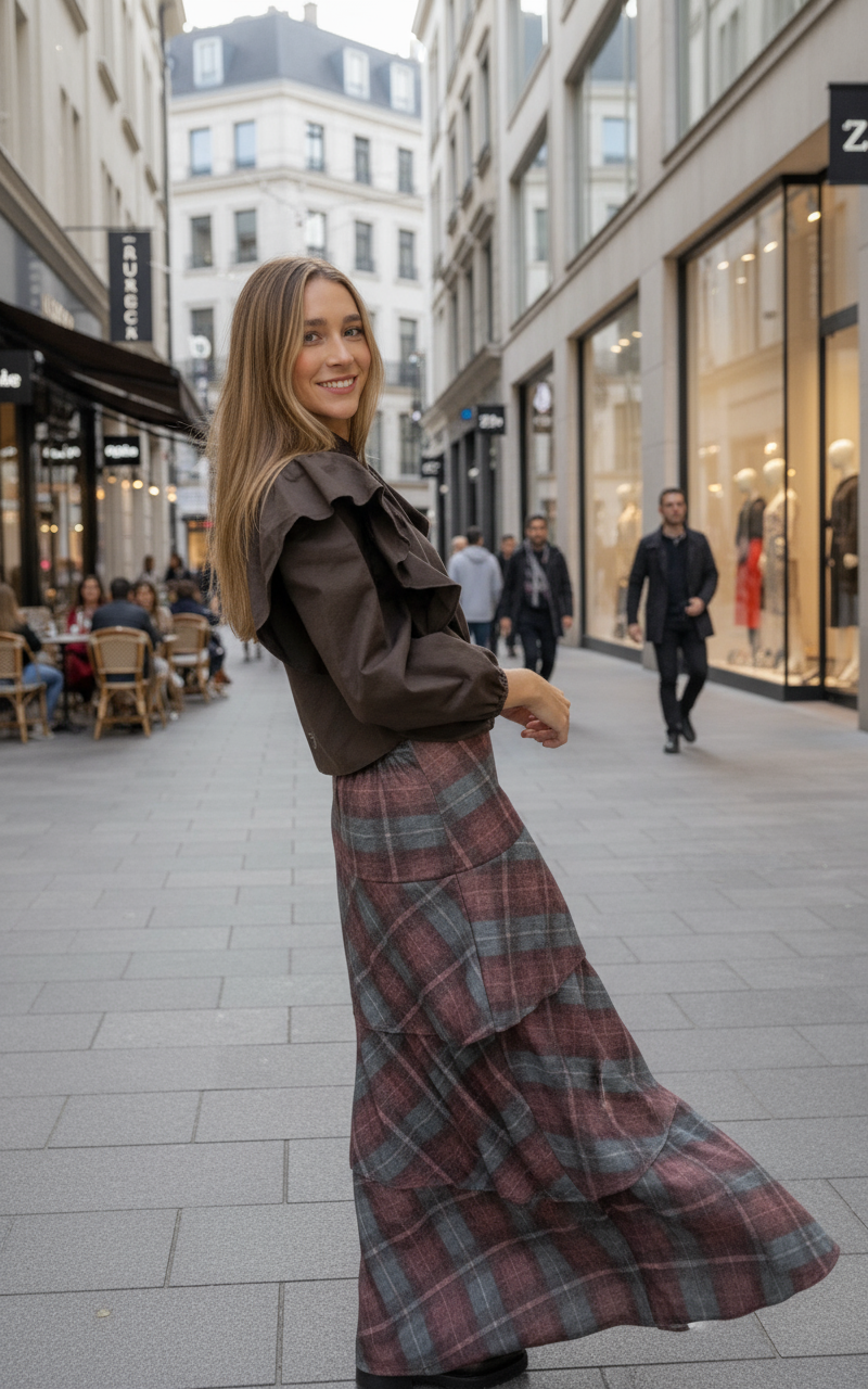 Saia escocesa com folhos