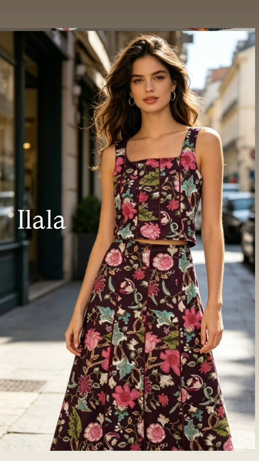 Conjunto Flores top y falda
