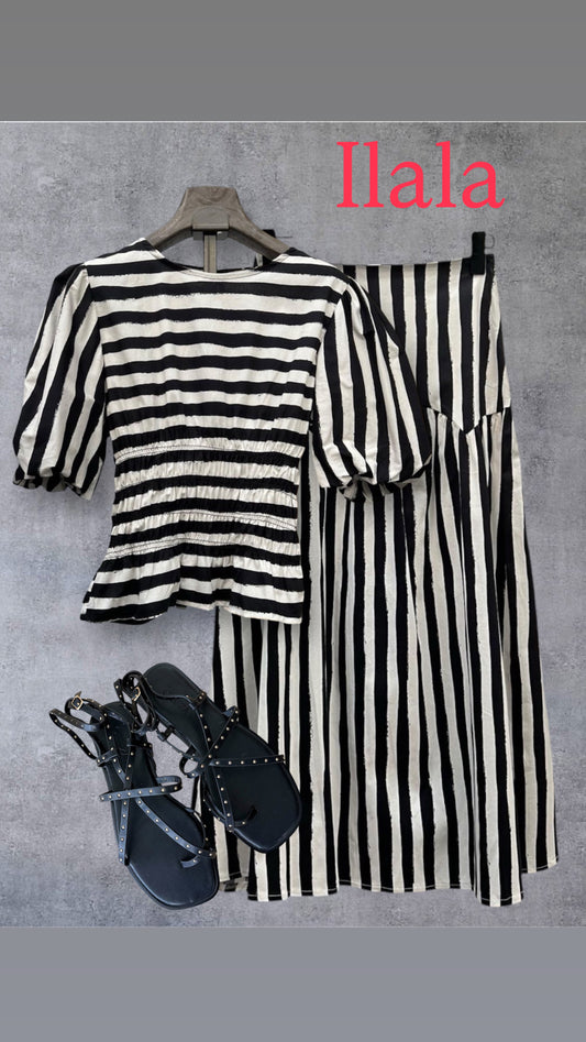 Conjunto blusa y falda Rayas