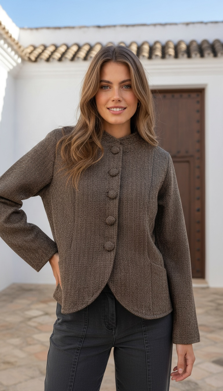 Chaqueta espiga cuello caja