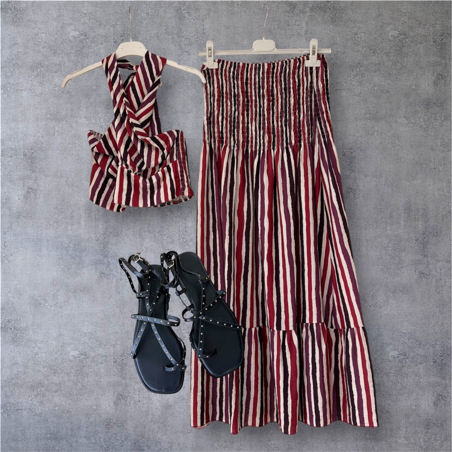 Conjunto Top cruzado y falda Rayas
