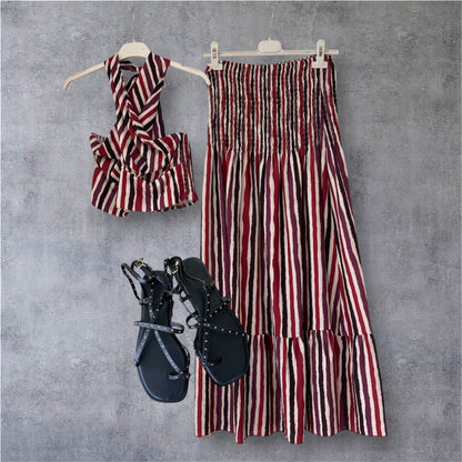 Conjunto Top cruzado y falda Rayas
