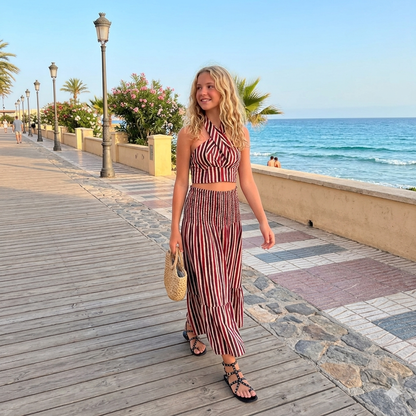 Conjunto Top cruzado y falda Rayas