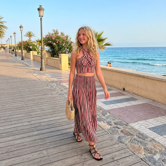 Conjunto Top cruzado y falda Rayas