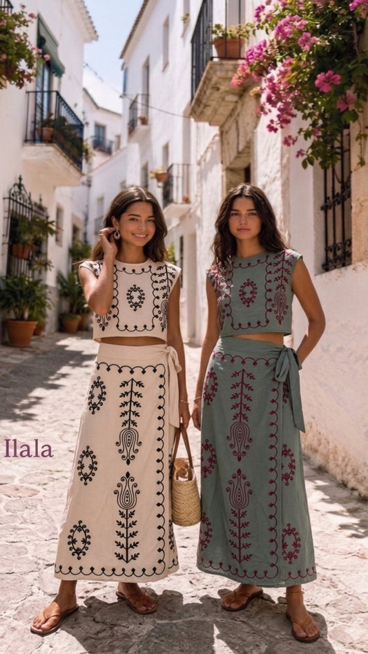 Conjunto Top y Falda pareo medallón